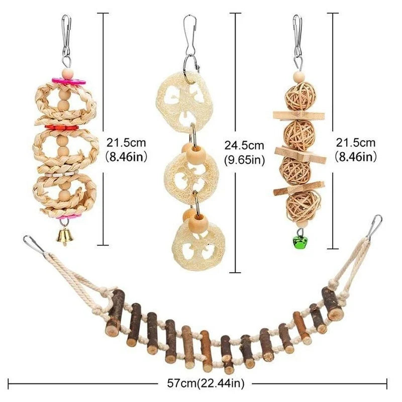 Bird Parrot Swing Toys, Chewing Standing Hanging Perch Hammock Climbing Ladder Bird Cage Toys for Budgerigar, Parakeet, Conure, Cockatiel, Mynah, Love Birds, Finches and Other Small to Medium Birds