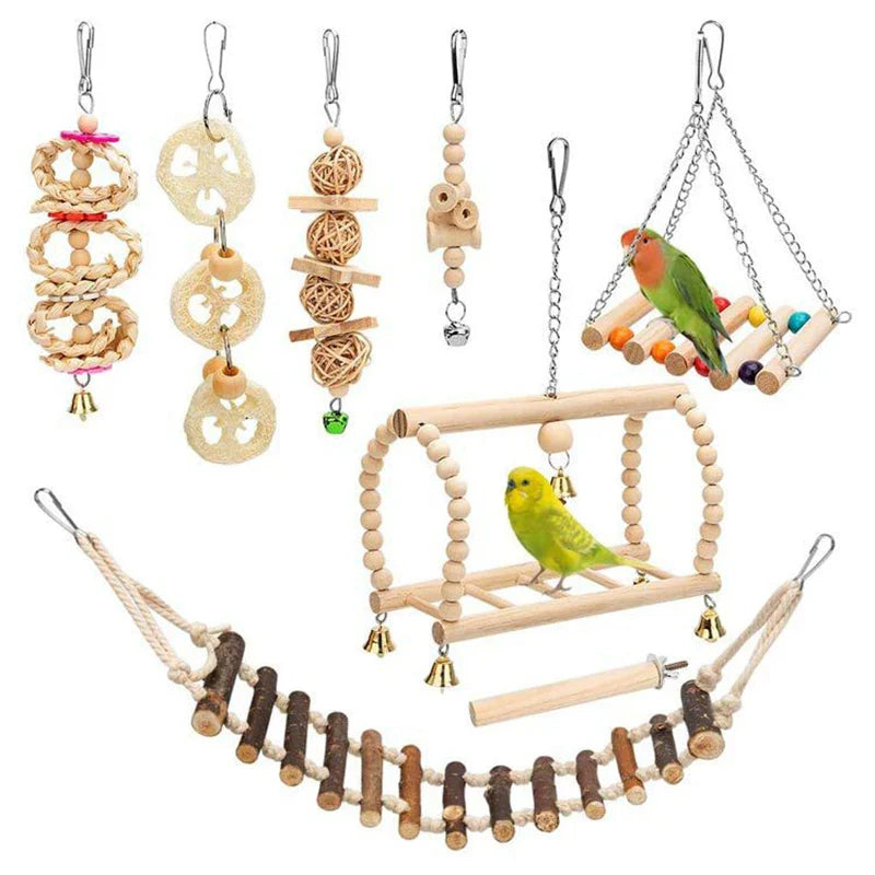Bird Parrot Swing Toys, Chewing Standing Hanging Perch Hammock Climbing Ladder Bird Cage Toys for Budgerigar, Parakeet, Conure, Cockatiel, Mynah, Love Birds, Finches and Other Small to Medium Birds